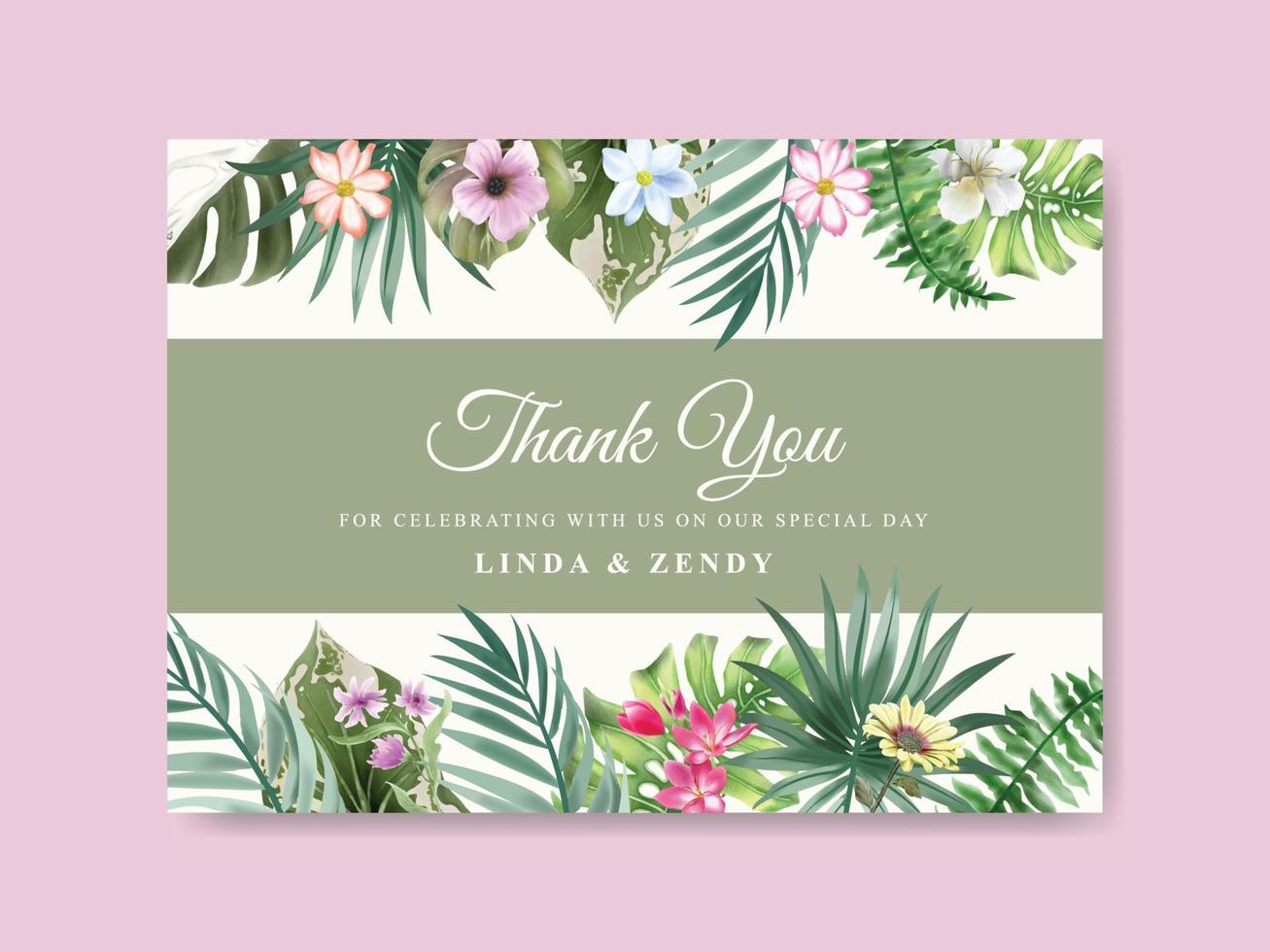 Beautiful tropical floral wedding invitation template vector