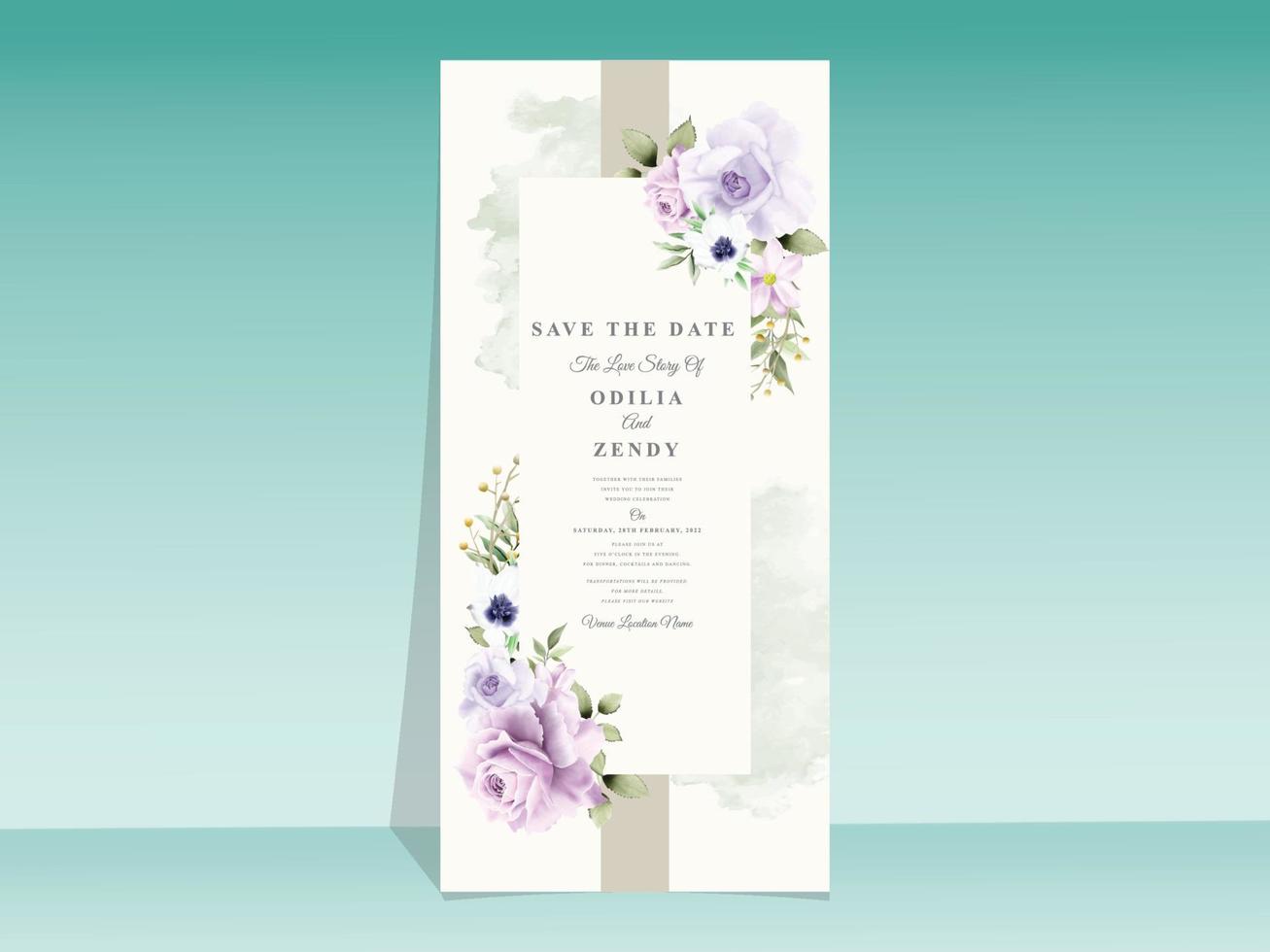 Beautiful floral watercolor wedding invitation template vector