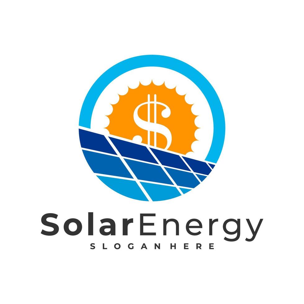 Plantilla de vector de logotipo solar de dinero, conceptos de diseño de logotipo de energía de panel solar creativo