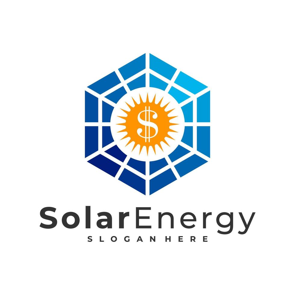 Plantilla de vector de logotipo solar de dinero, conceptos de diseño de logotipo de energía de panel solar creativo