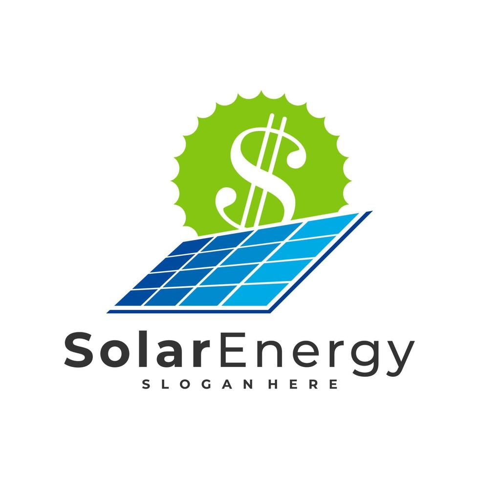 Plantilla de vector de logotipo solar de dinero, conceptos de diseño de logotipo de energía de panel solar creativo