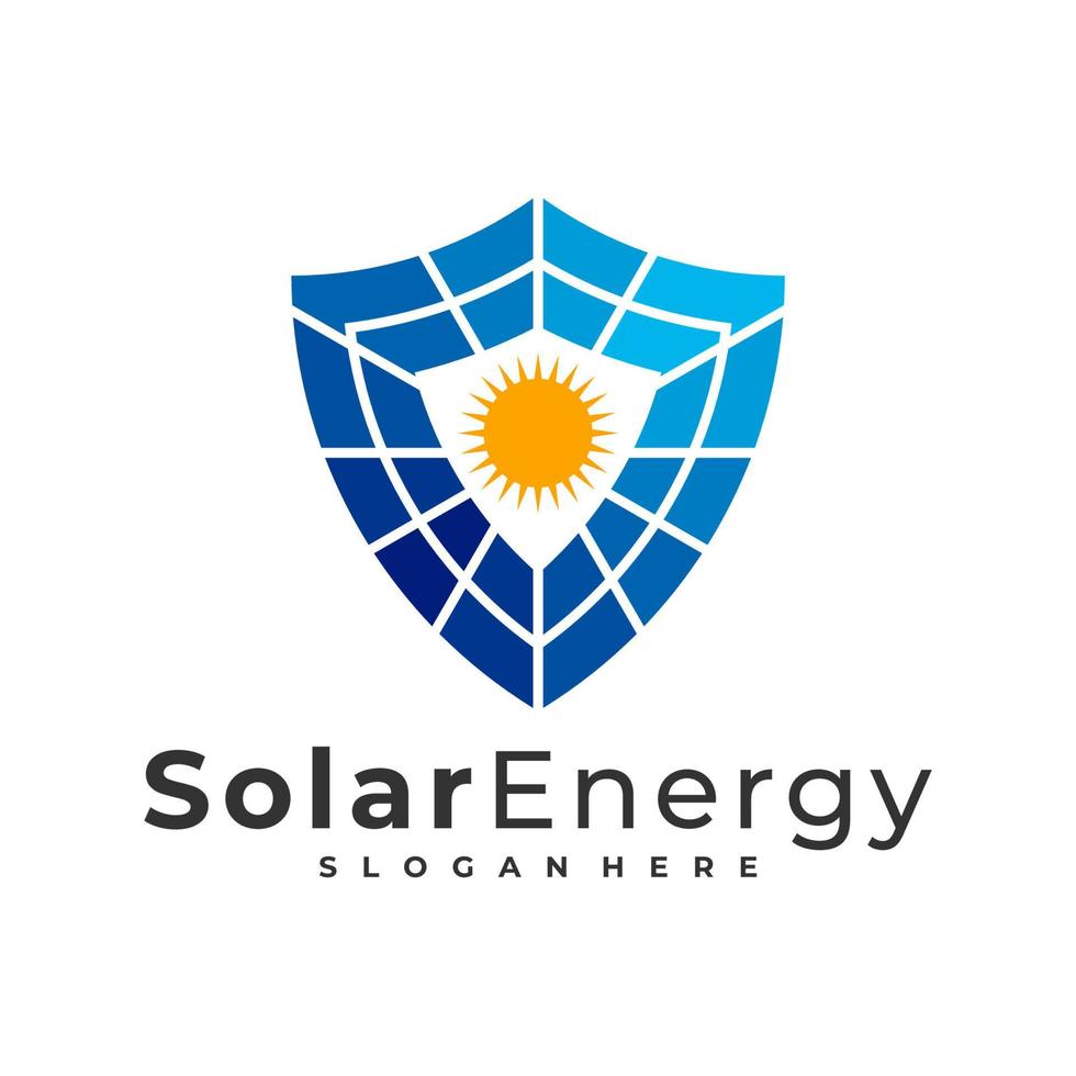 Plantilla de vector de logotipo de escudo solar, conceptos de diseño de logotipo de energía solar creativa