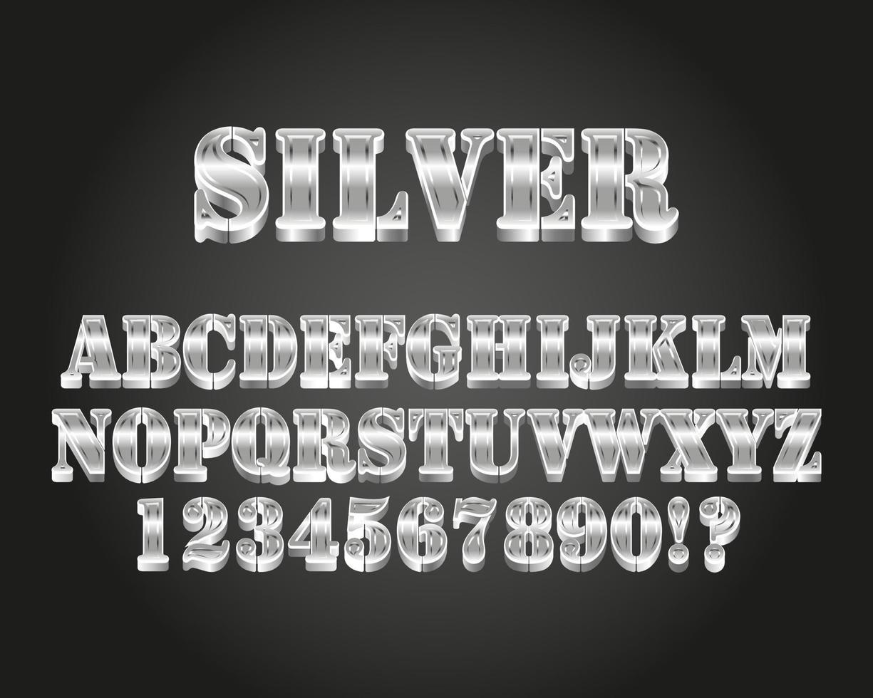 silver letter full set text effect vector