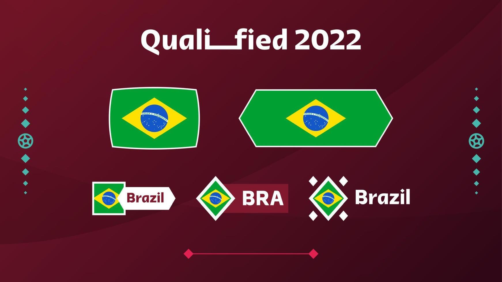 conjunto de bandera de Brasil y texto sobre fondo del torneo de fútbol 2022. patrón de fútbol de ilustración vectorial para banner, tarjeta, sitio web. bandera nacional de brasil vector