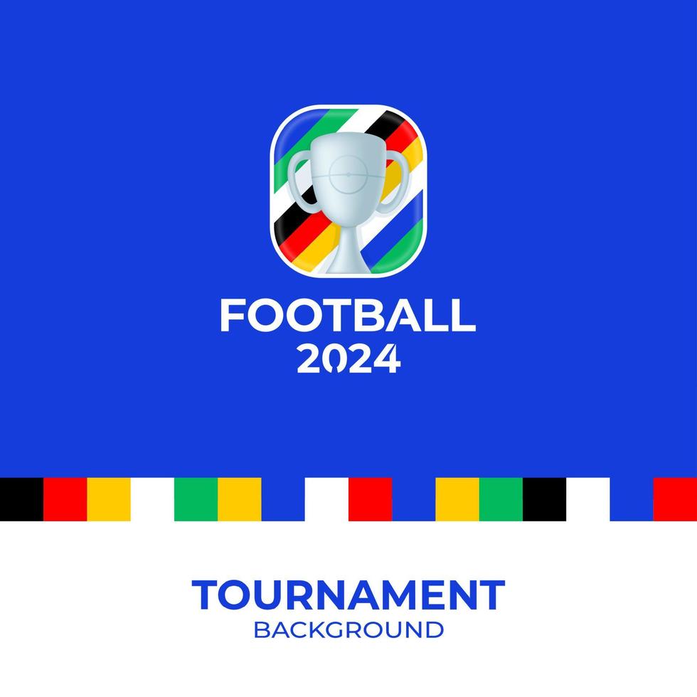 Logotipo de vector de campeonato de fútbol 2024. emblema de logotipo de fútbol o fútbol 2024 sobre fondo azul no oficial con líneas de colores de la bandera del país. Logotipo de fútbol deportivo con trofeo de copa.