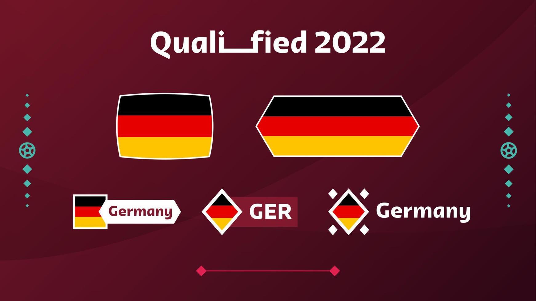 conjunto de bandera de Alemania y texto sobre fondo del torneo de fútbol 2022. patrón de fútbol de ilustración vectorial para banner, tarjeta, sitio web. bandera nacional de alemania vector