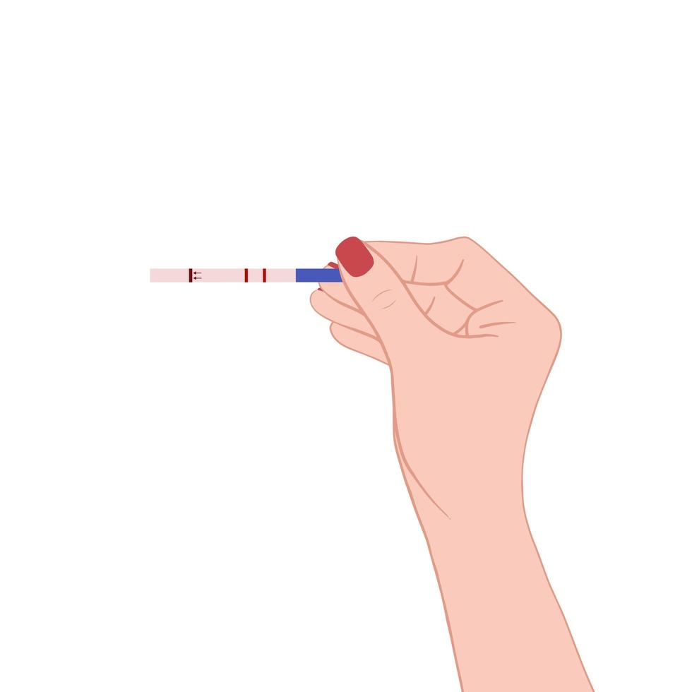 Pregnacy test. Woman hand holding a positive pregnancy test. Illustration for backgrounds, icon web, mobil design, wallpapers, covers, posters, stickers, seasonal design. Isolated on white background. vector