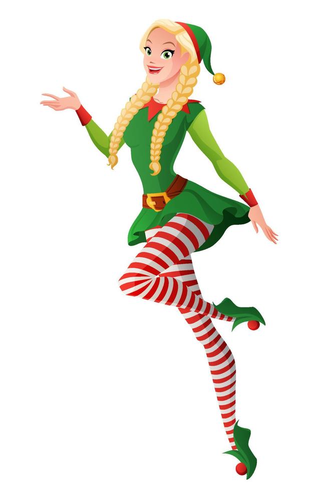 Acorazado absceso Accidentalmente chica guapa en traje de duende de Navidad verde posando y presentando.  Ilustración de vector de estilo de dibujos animados aislado sobre fondo  blanco. 4542016 Vector en Vecteezy