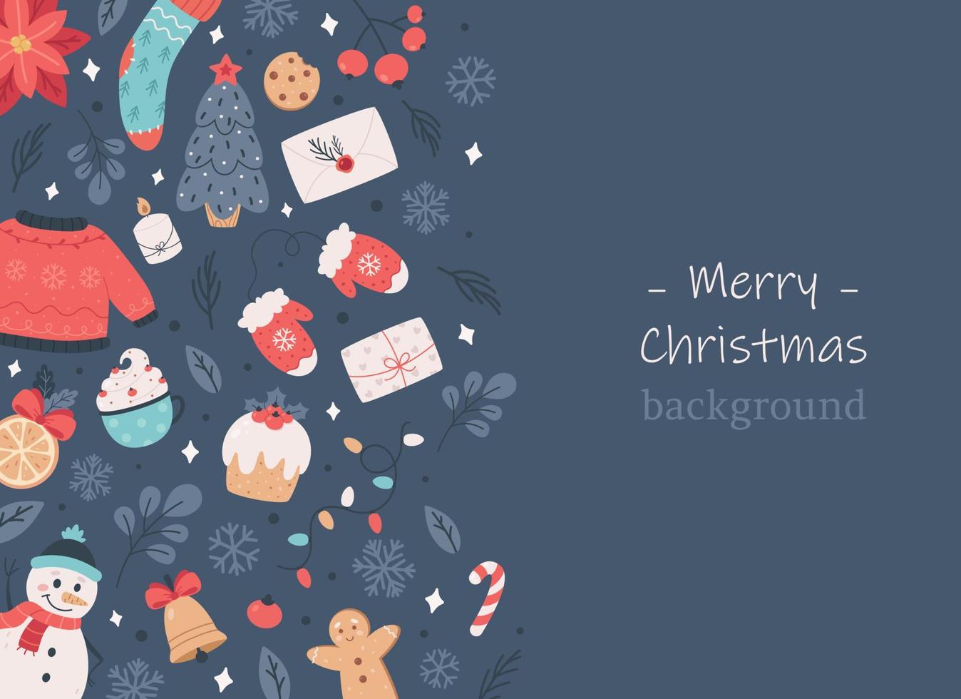 Merry Christmas background with seasonal elements vector