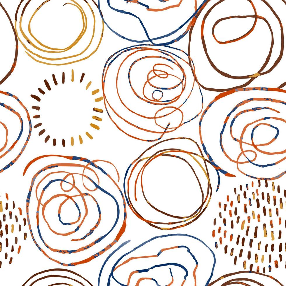 Vector modern seamless background with colorful hand drawn abstract round elements, doodles. Use it for wallpaper, textile print, pattern fills, web, texture, wrapping paper, design presentation