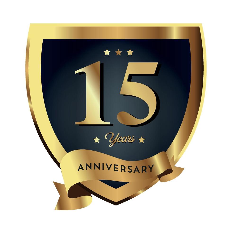 15th Anniversary Celebrating text company business background with numbers. Vector celebration anniversary event template dark gold red color shield
