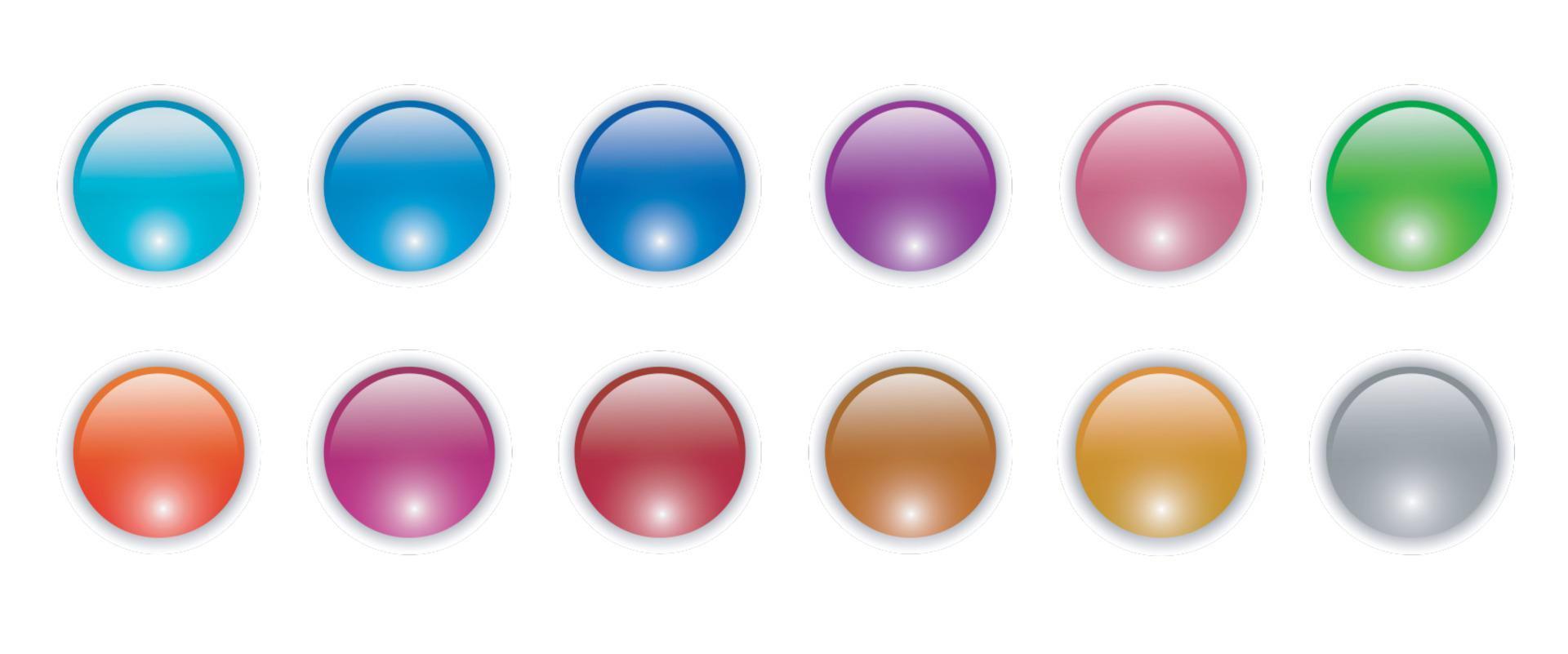 Shiny buttons set, glossy circle icons multicolored collection vector