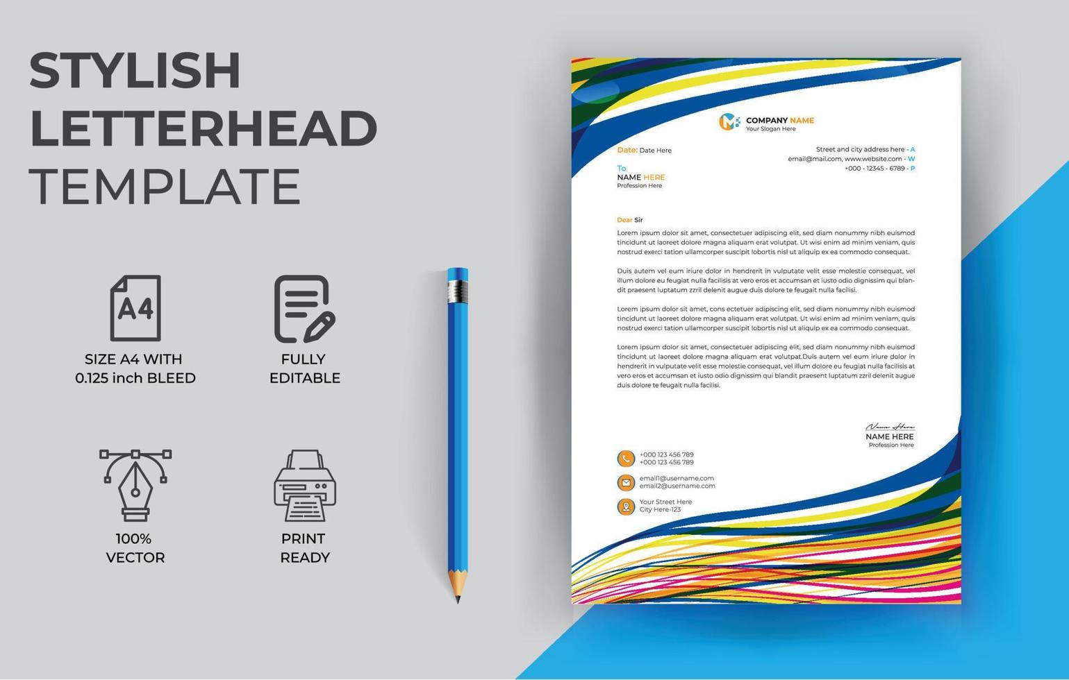 Stylish Letterhead Template Design For Your Corporate Business vector