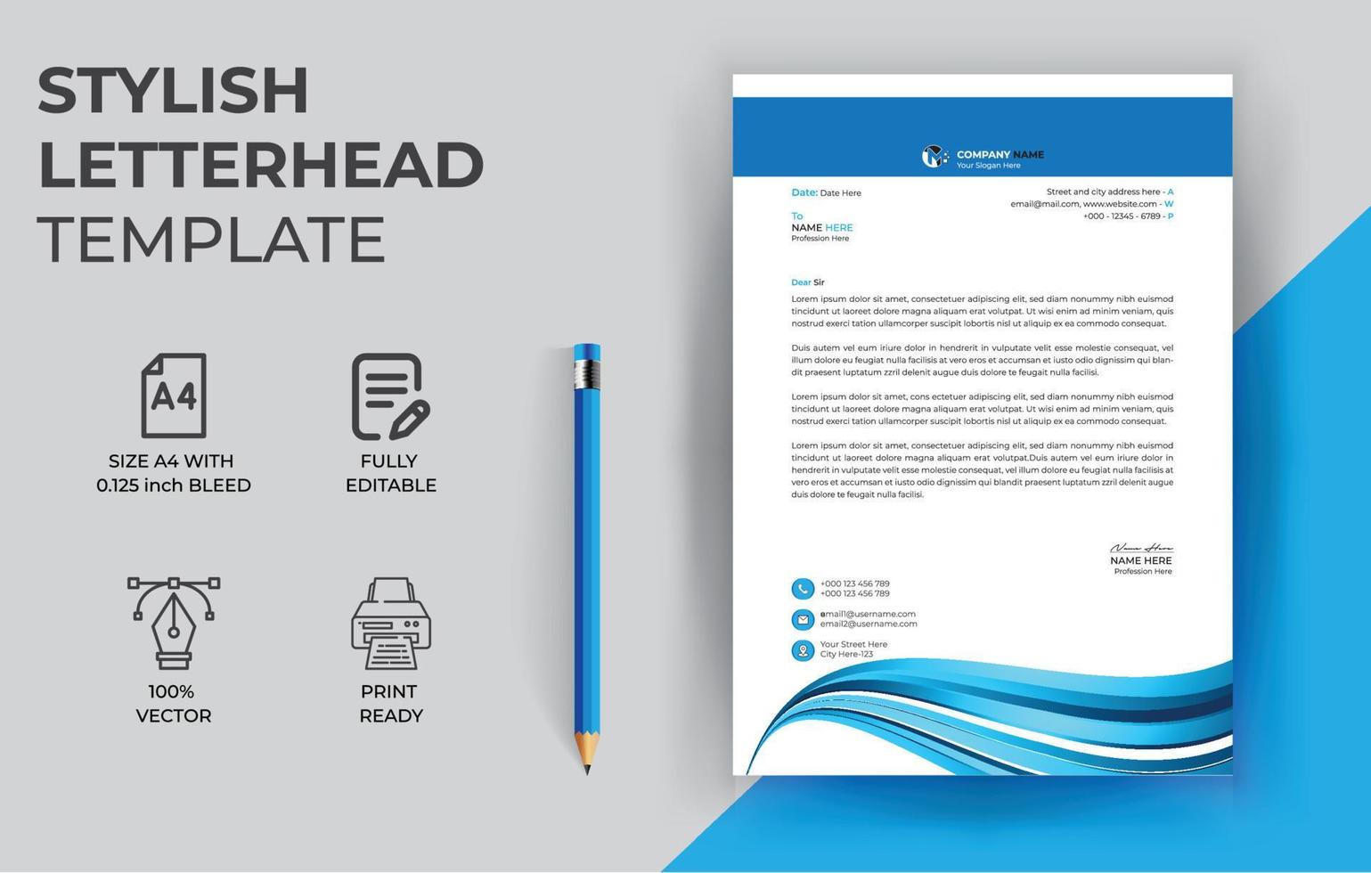 Stylish Letterhead Template Design For Your Corporate Business vector