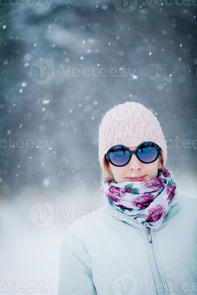 Happy Cute Woman Enjoying Winter photo