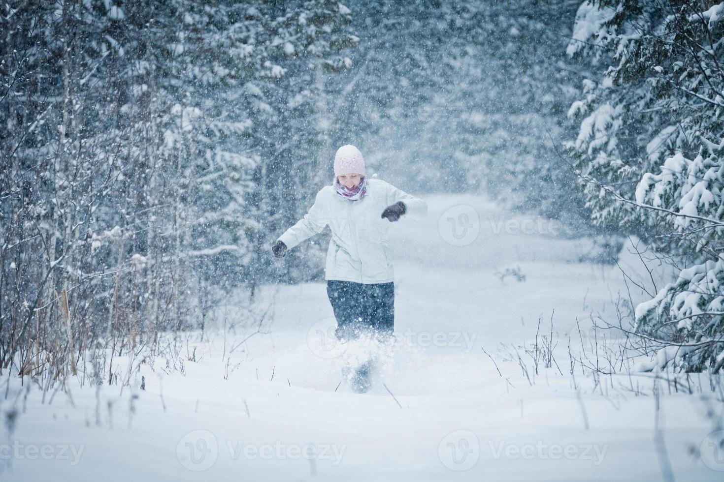 Cheerful Woman Enjoying the joys of Winter photo