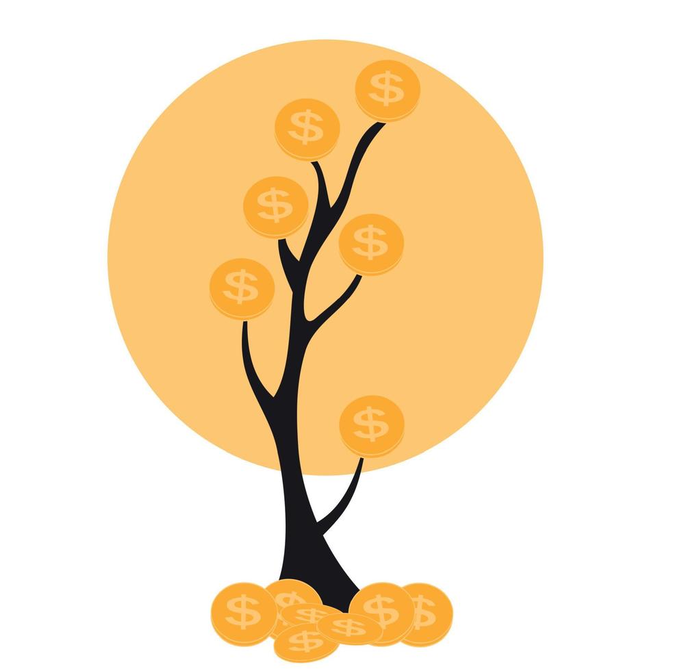 árbol de dinero coloreado, dependencia del concepto plano de crecimiento financiero. ilustración vectorial. vector