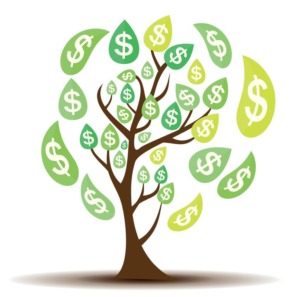 Colored Money Tree, Dependence of Financial Growth Flat Concept. Vector Illustration.