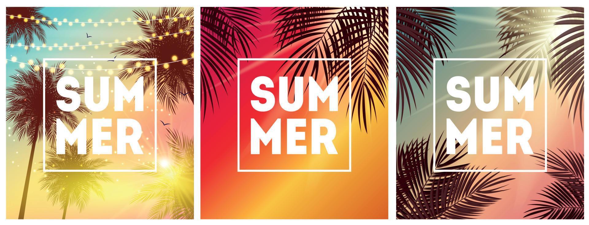 Summer Natural Placard, Poster, Flyer or Invitation Background  Collection Set with Frame Vector Illustration