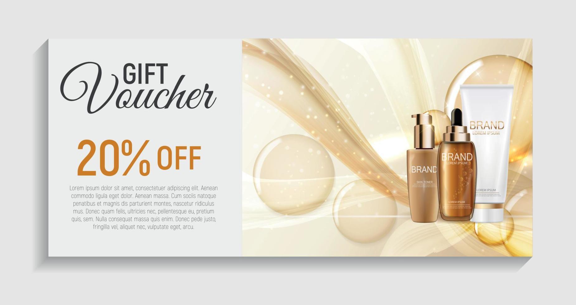 Gift Voucher  with Design Cosmetics Product  Template Background. 3D Realistic Vector Iillustration
