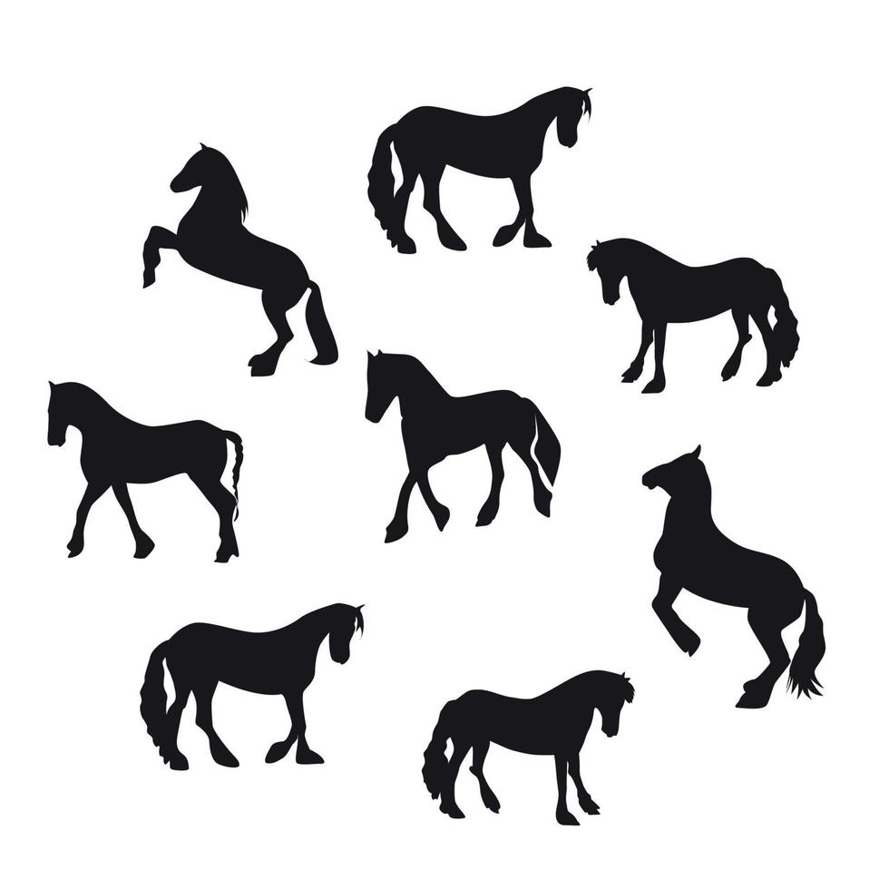 Black Horse Silhouette Set Vector Illustration