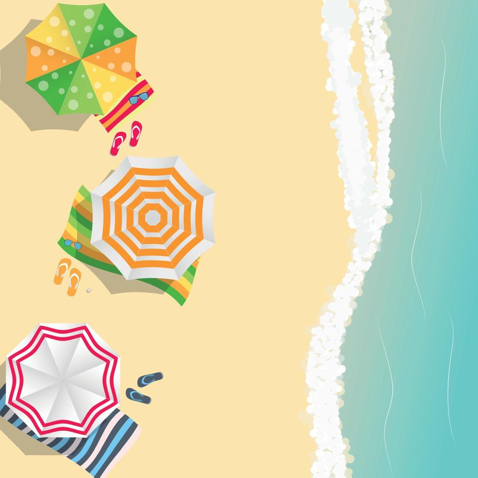 Summer Time Background. Sunny Beach in Flat Design Style Vector Illustration