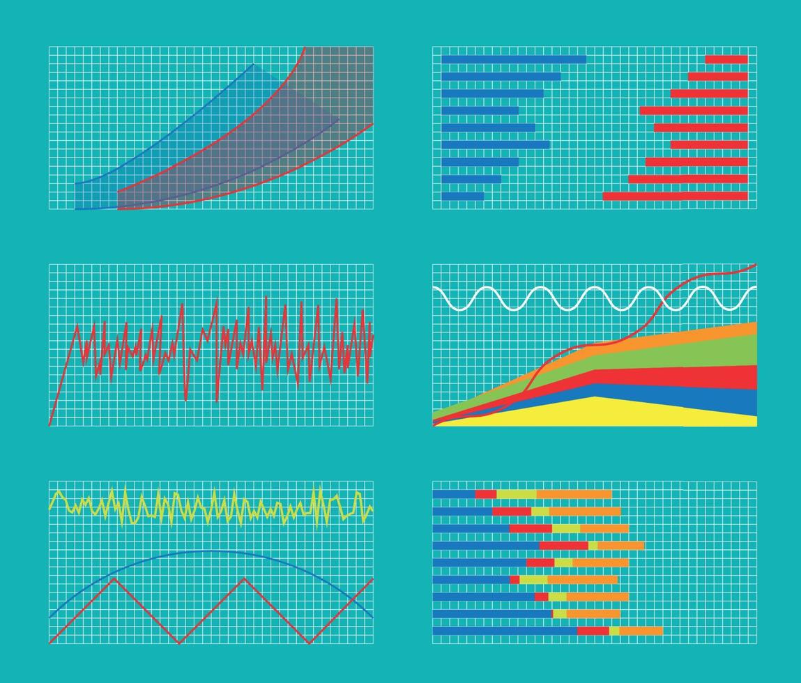 conjunto de gráficos y tablas. datos y estadísticas, infografías informativas. ilustración vectorial. vector