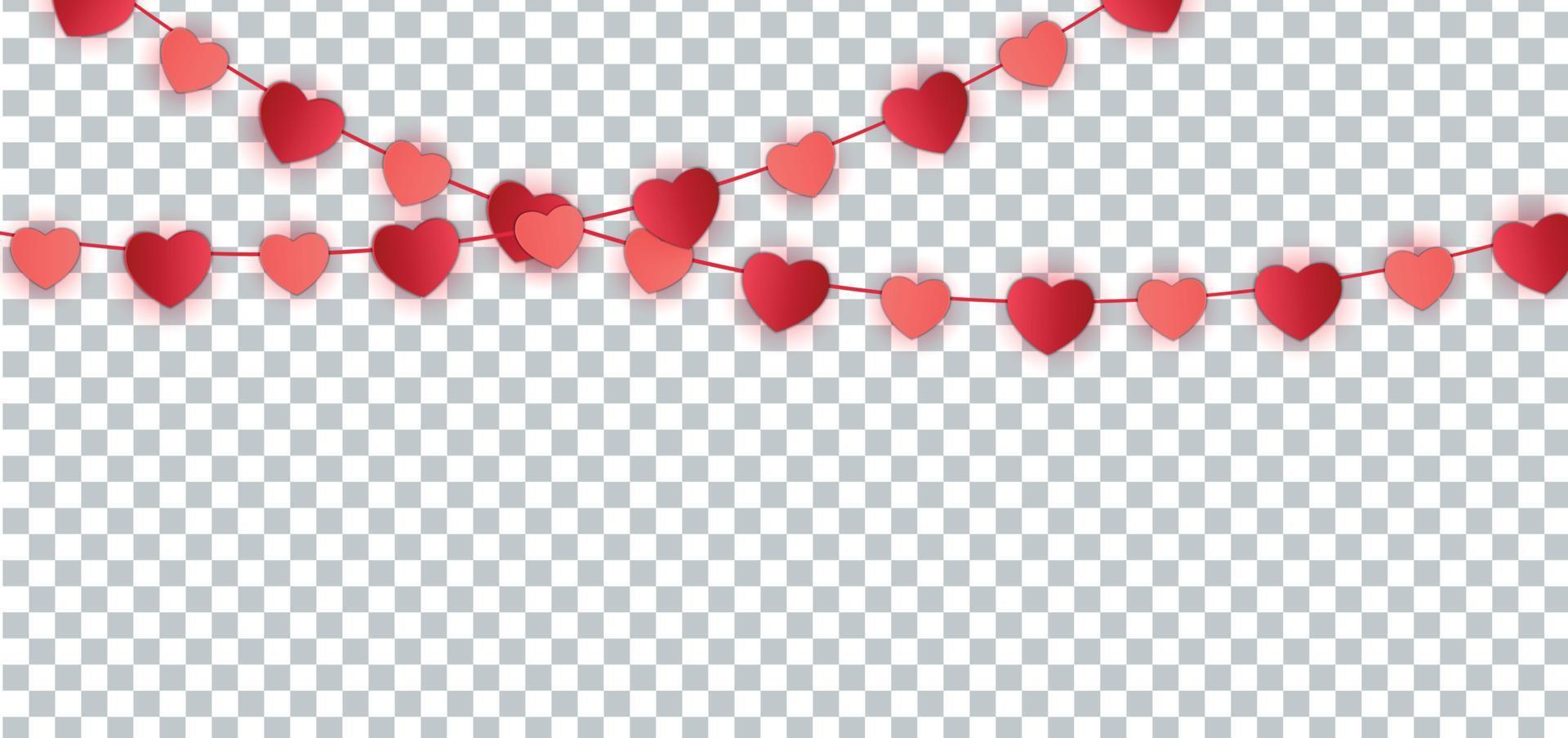 Red Paper hearts garland for Valentines Day Card. Vector Illustration