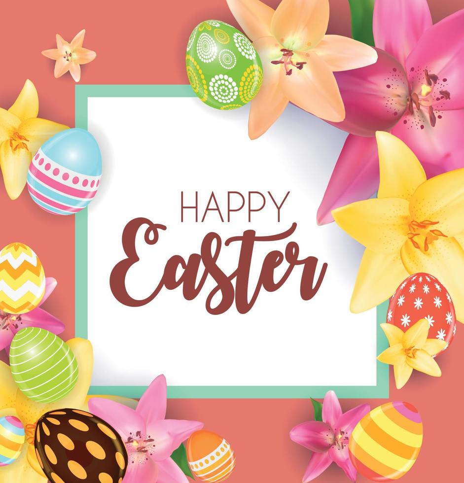 Happy Easter Cute Background with Eggs. Vector Illustration