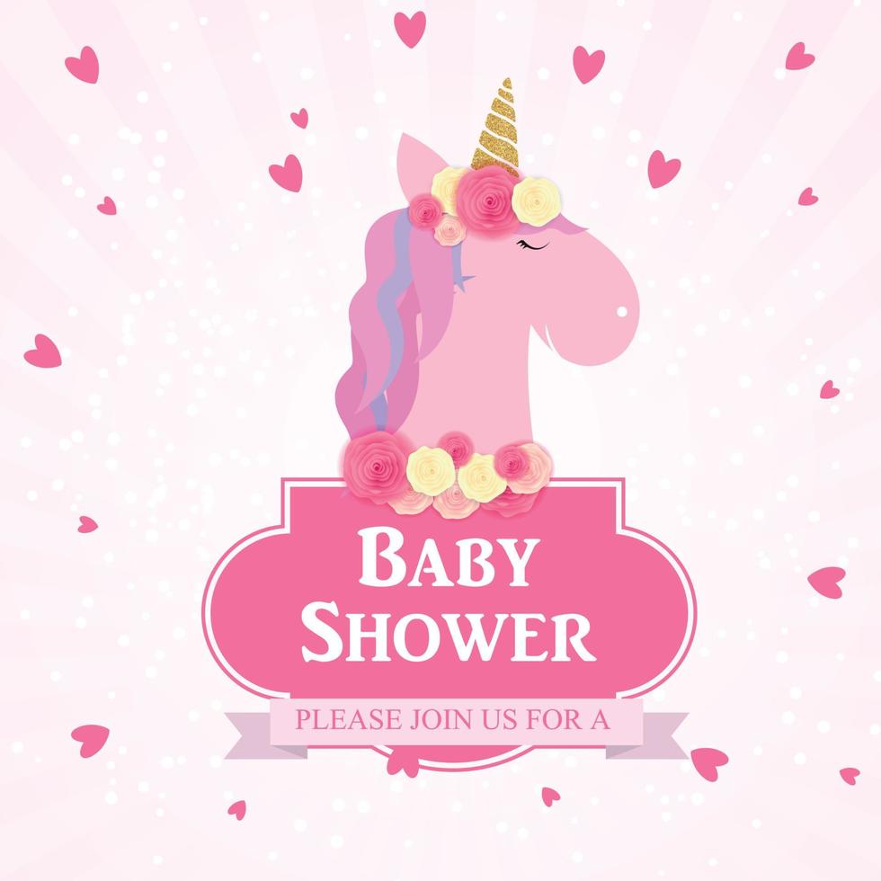 Baby shower with unicorn invitation. Vector Illustration