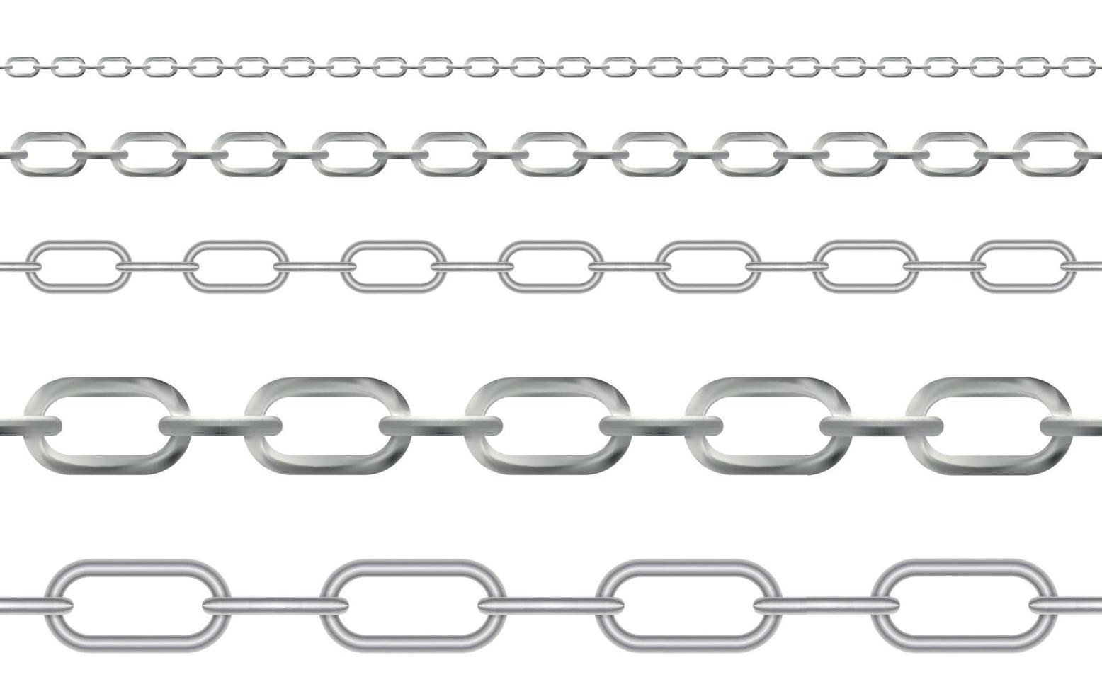 Naturalistic 3D Set of Chain of Silver and Steel Color. Vector Illustration