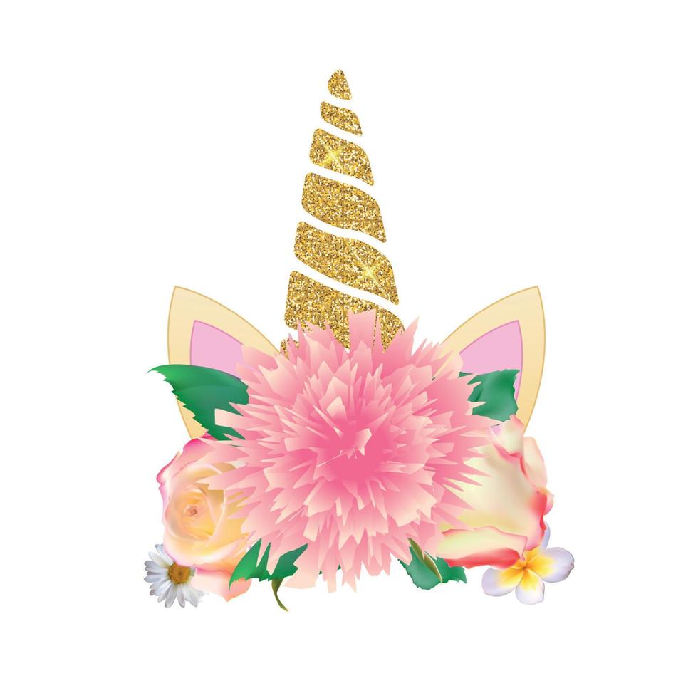 Cute unicorn head with flower. Vector Illustration