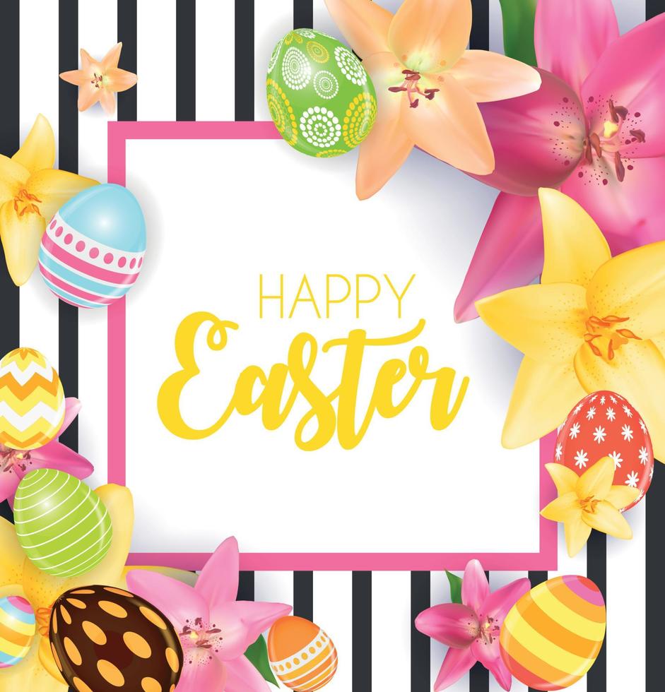 Happy Easter Cute Background with Eggs. Vector Illustration