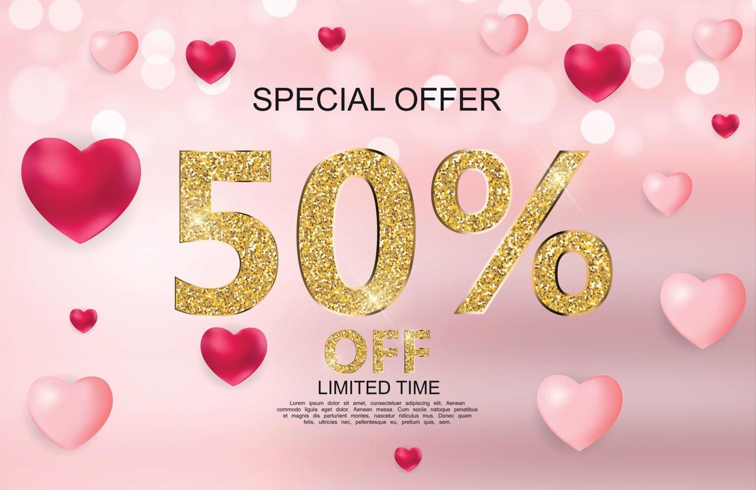 Valentines Day Sale, Discont Card. Vector Illustration