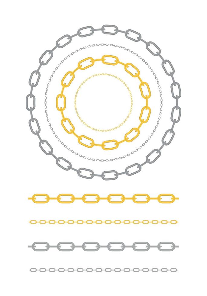 Set of Chain of gold, silver and steel color. Vector Illustration