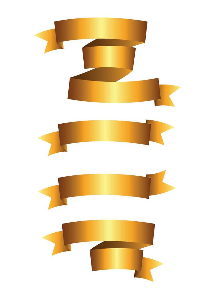Beautiful Gold Ribbon Label Set Vector Illustration