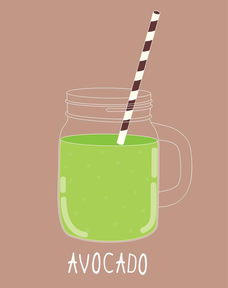 Fresh Avocado Smoothie. Healthy Food. Vector Illustration