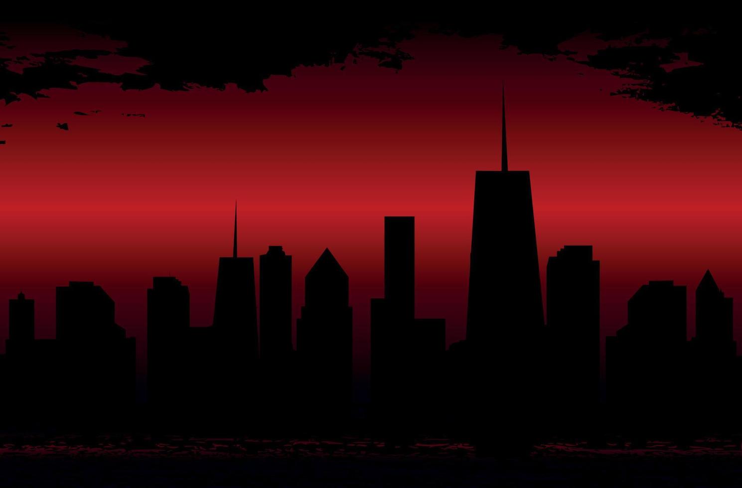 Sunset over the Cities Silhouette. Vector Illustration.