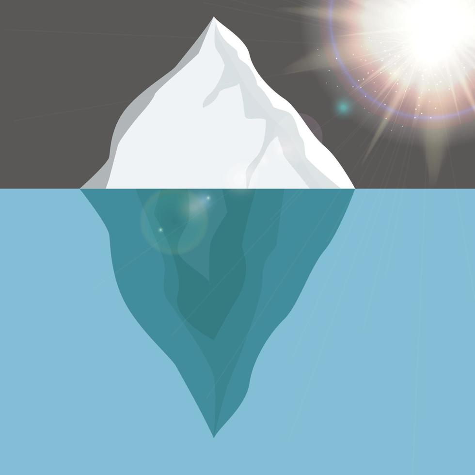 Cold Iceberg in Ocean Under Sun Shine. Vector Illustration.