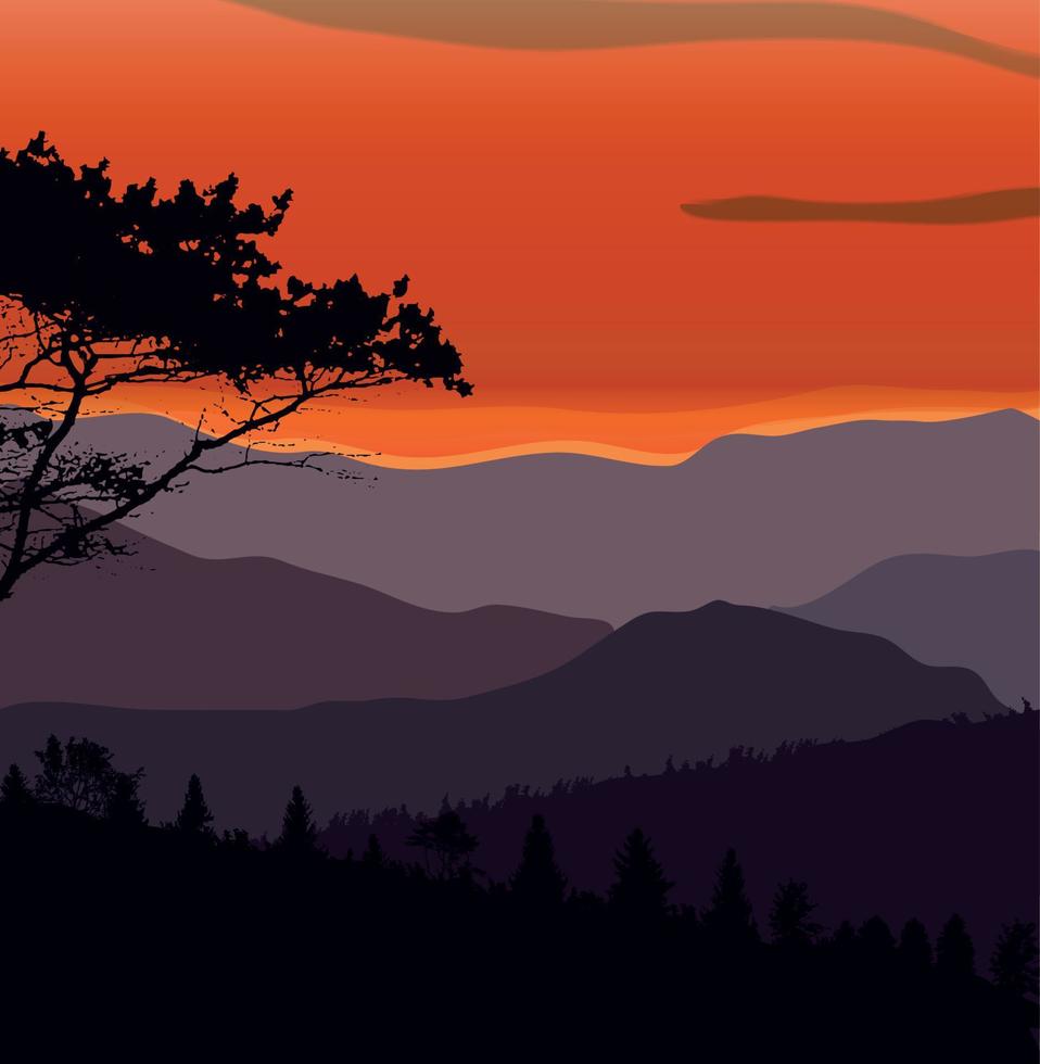 imagen montañas, paisaje, árboles. banner ecológico abstracto. ilustración vectorial. vector