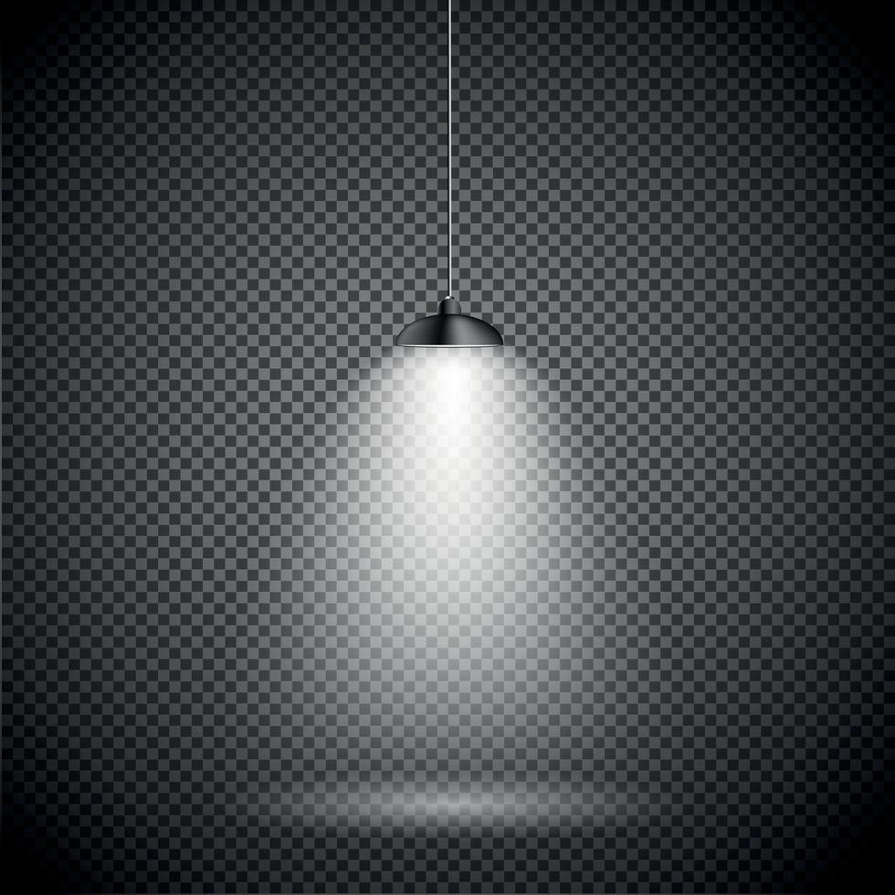 Bright with Lighting Spotlights Lamp with Transparent Effects on a Plaid Dark Background. . Empty Space for Your Text or Object vector