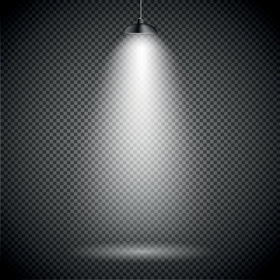 Bright with Lighting Spotlights Lamp with Transparent Effects on a Plaid Dark Background. . Empty Space for Your Text or Object vector