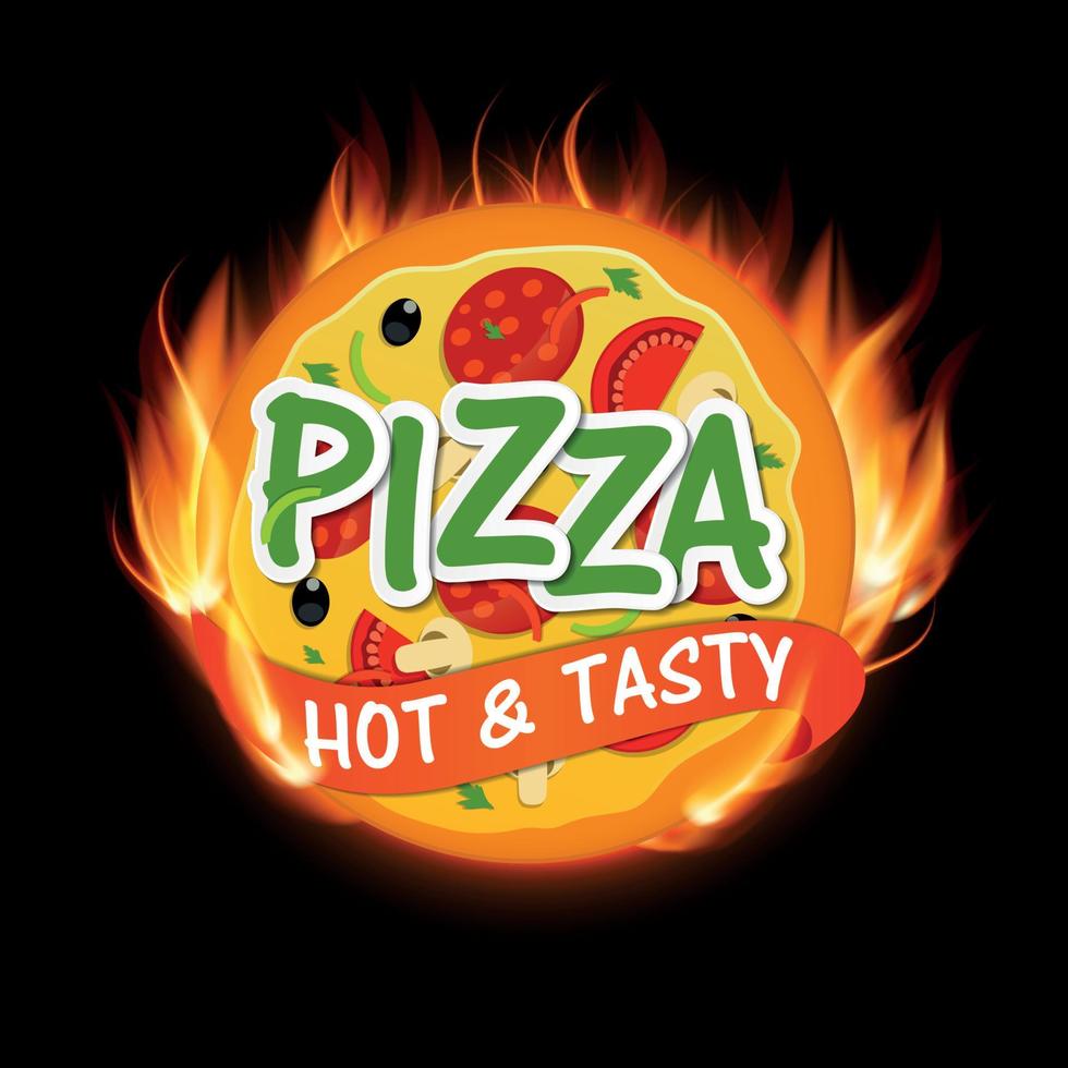 Ilustración de vector de plantilla de menú de icono de pizza de fuego caliente