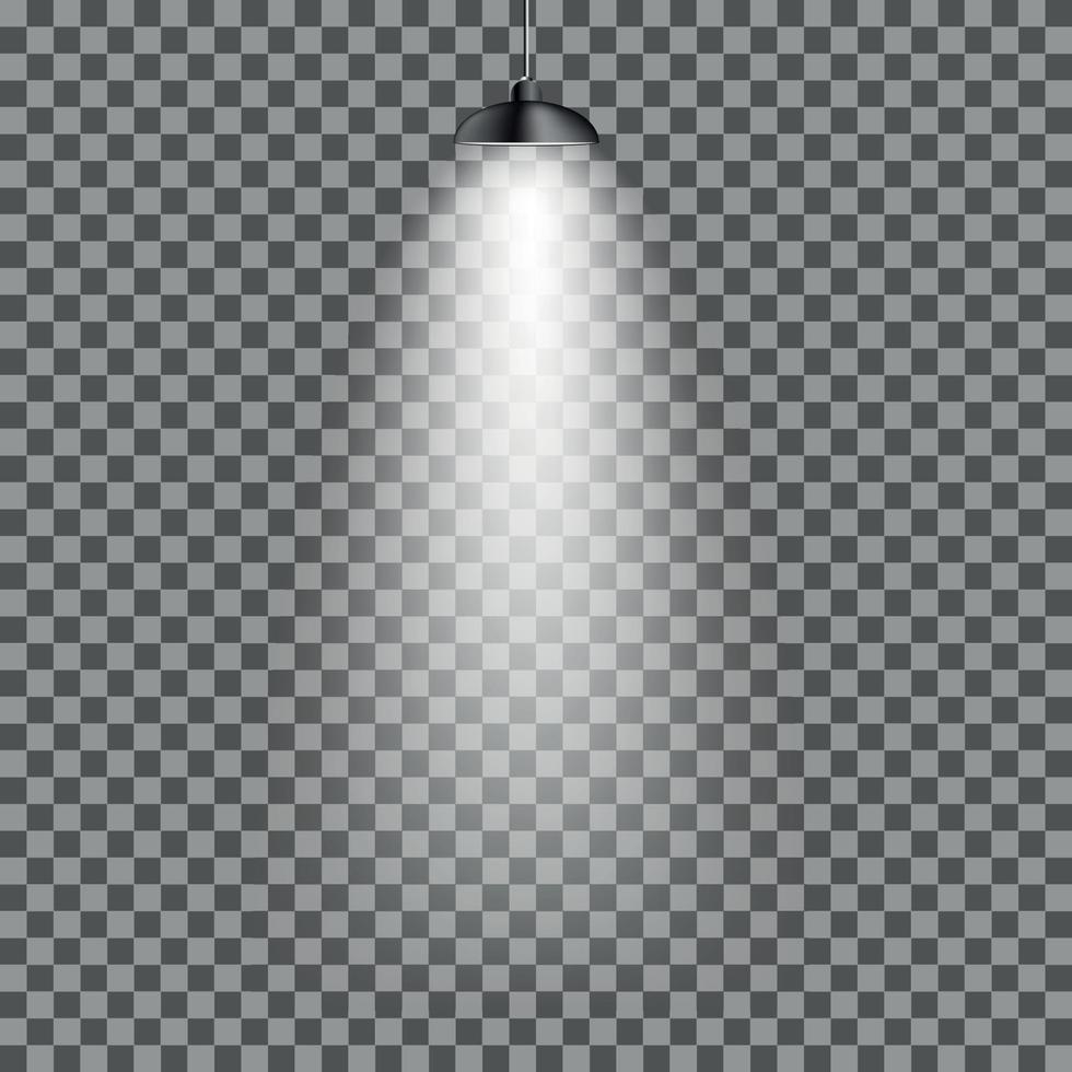 Bright with Lighting Spotlights Lamp with Transparent Effects on a Plaid Dark Background. . Empty Space for Your Text or Object vector