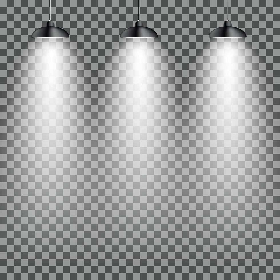 Bright with Lighting Spotlights Lamp with Transparent Effects on a Plaid Dark Background. . Empty Space for Your Text or Object vector