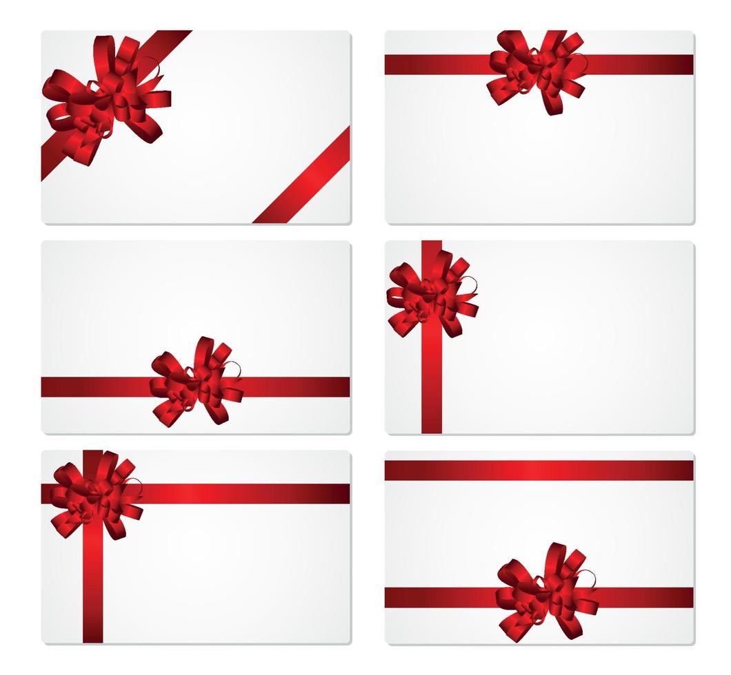 Gift Card with Red Bow and Ribbon Set Vector Illustration