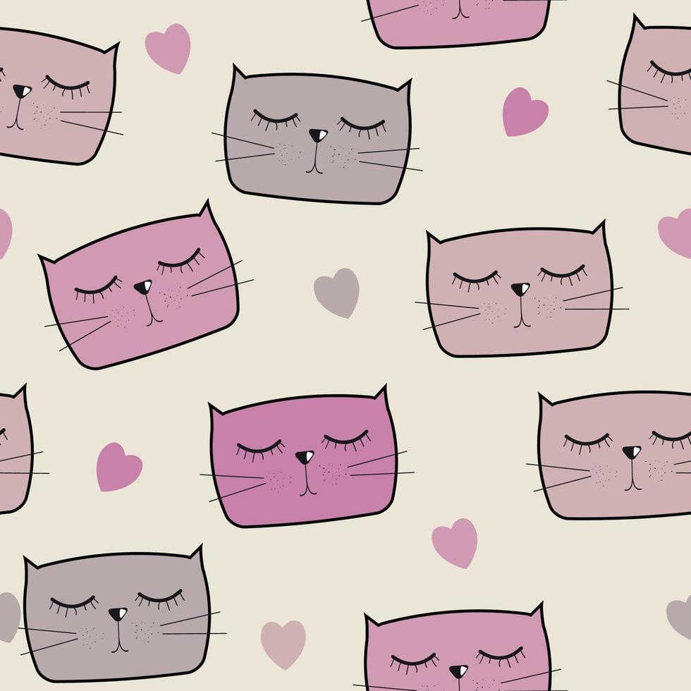 Cute Handdrawn Cat Seamless Pattern Vector Illustration