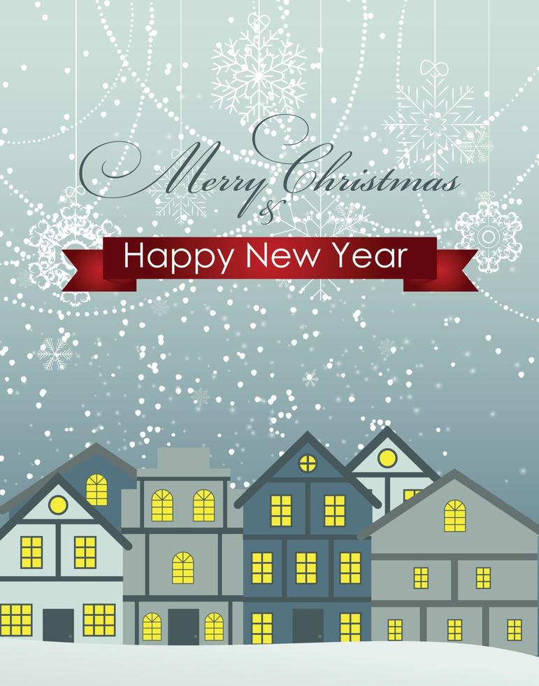 Abstract Christmas and New Year Background in Little Town. Vector Illustration