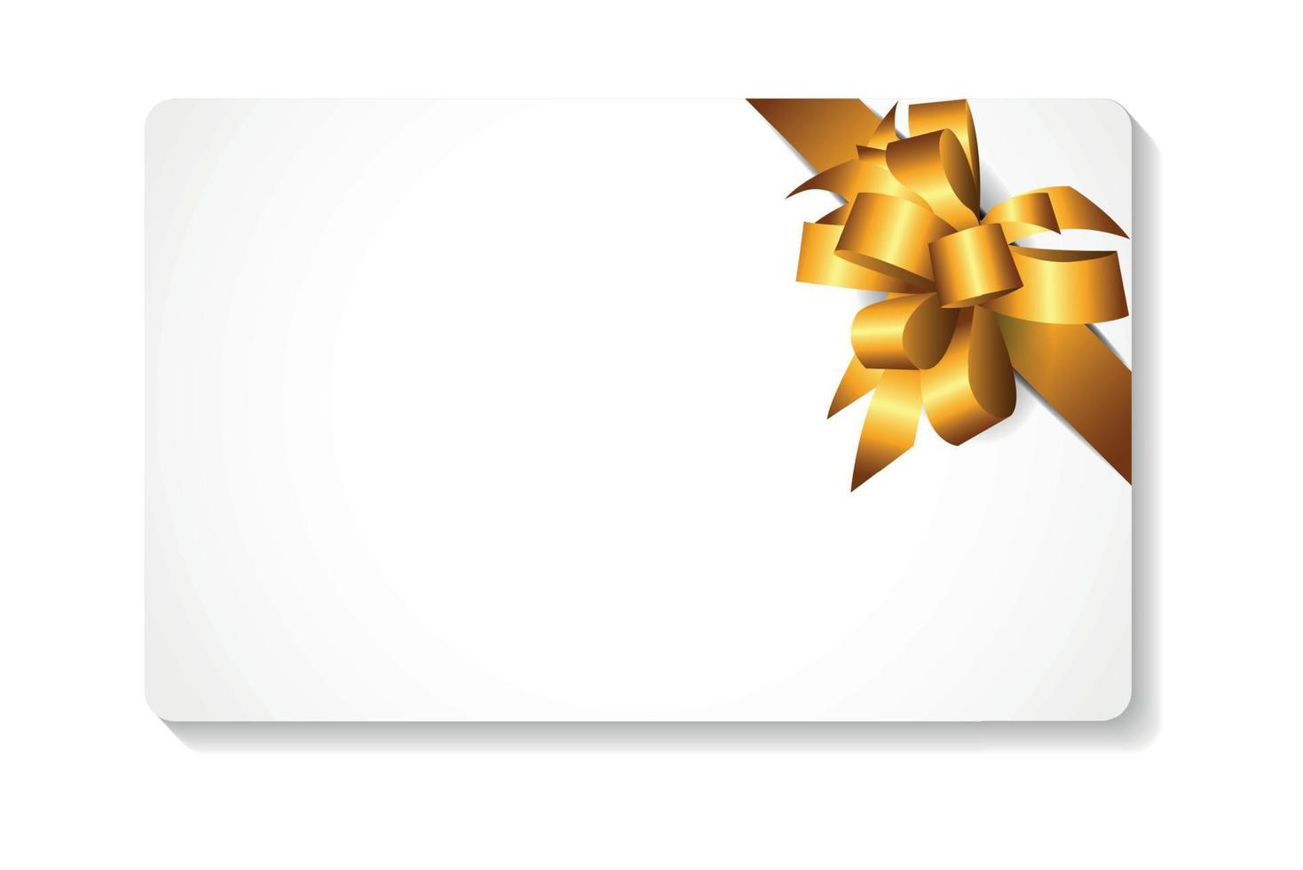 Gift Card with Gold Bow and Ribbon Vector Illustration