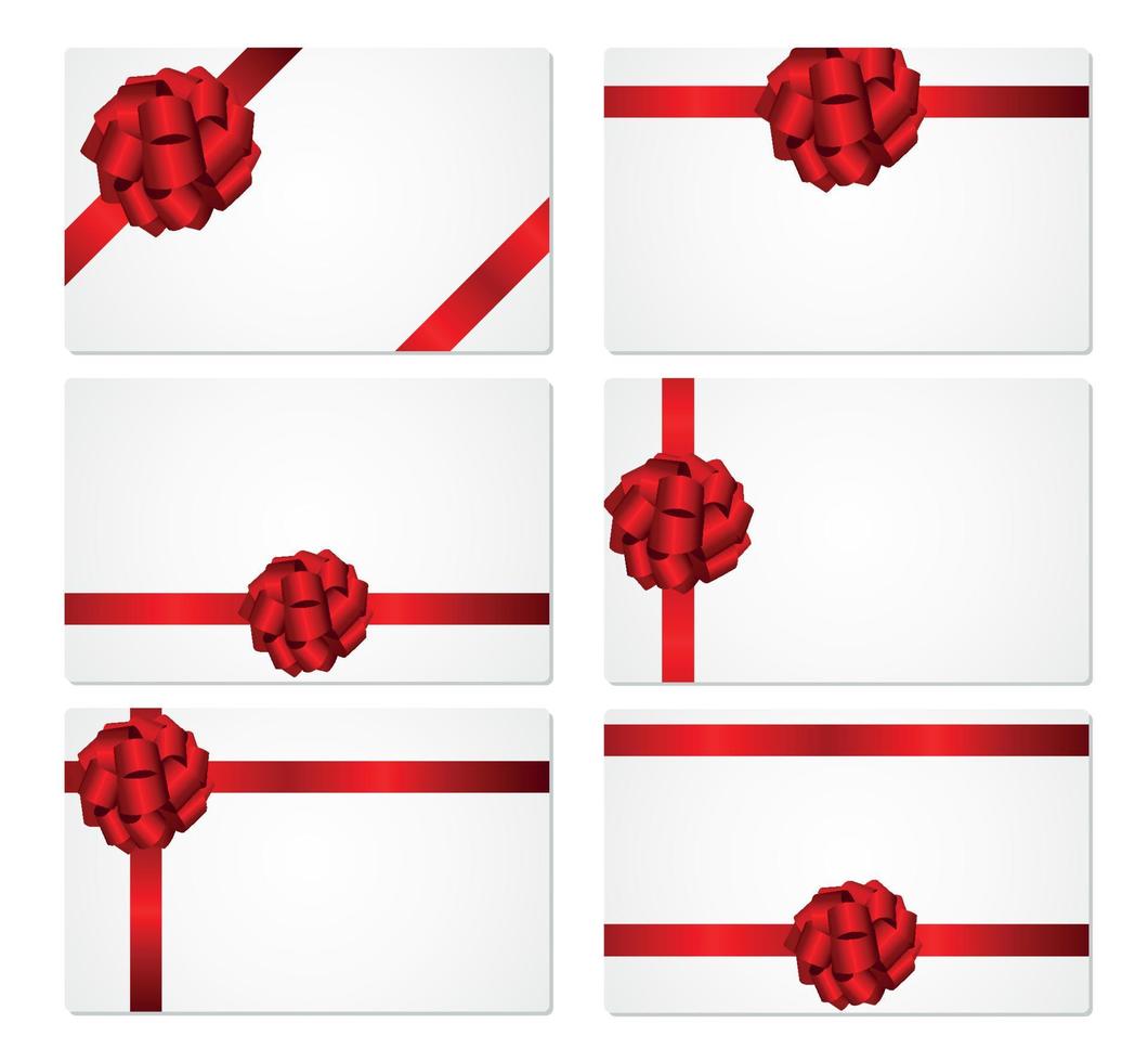 Gift Card with Red Bow and Ribbon Set Vector Illustration